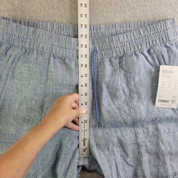 Athleta Pants Womens 16T Blue Retreat Linen Wide Leg Slit High Rise Yoga Studio - Picture 10 of 14